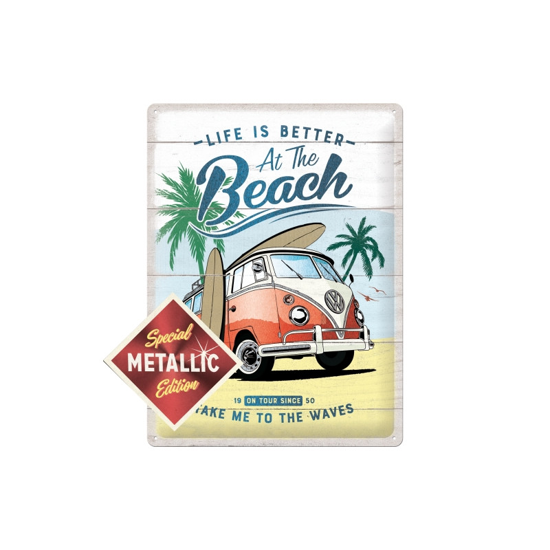 VW Bulli - Beach - Special Metallic Edition - Blechschild 30 x 40 cm